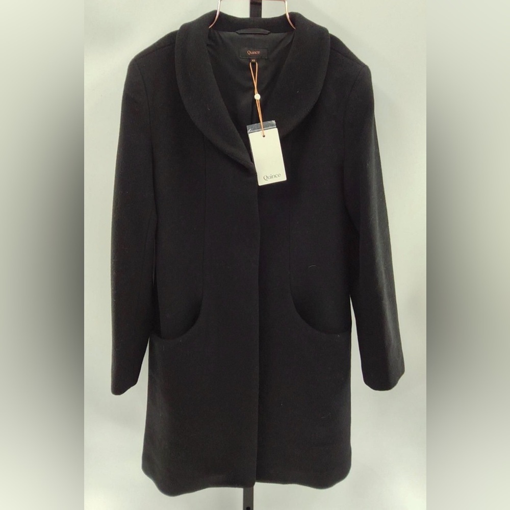 Quince Timeless Classic Black Wool Cashmere Cocoon Coat NWT XS